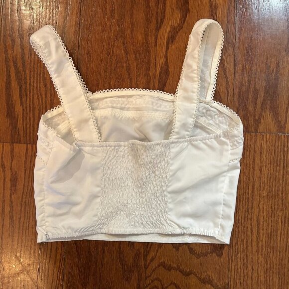 Coquette Bow Eyelet Lace Trim Crisp Cotton Cropped Top Size XS Square Neck Twee - Picture 5 of 10